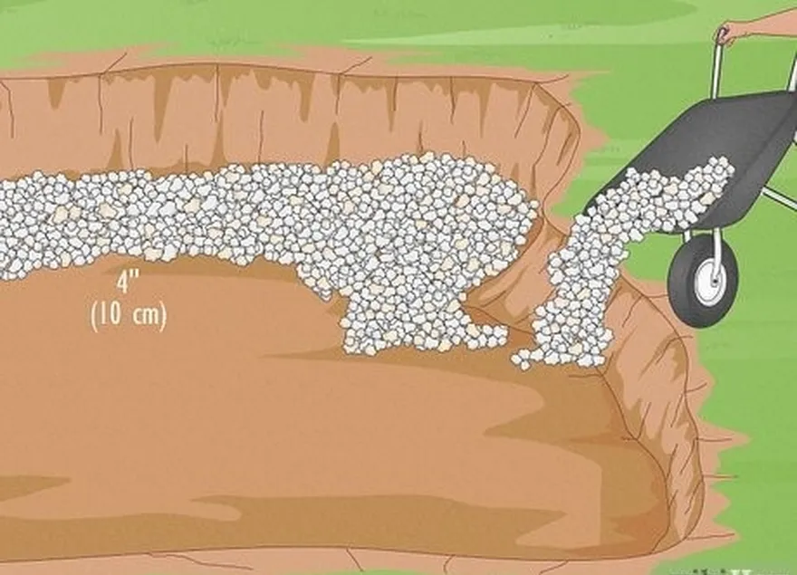 ステップ 6 エリアを 10 cm (4 インチ) の豆砂利の層で覆います。