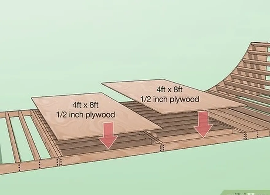 ステップ1ランプに1⁄2インチ（1.3 cm）の合板を置く's flat section.