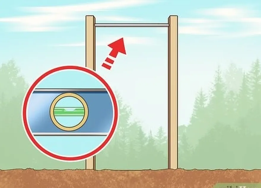 ステップ 9 コンクリートが乾燥するのを待ちながら、水準器でバーを確認します。