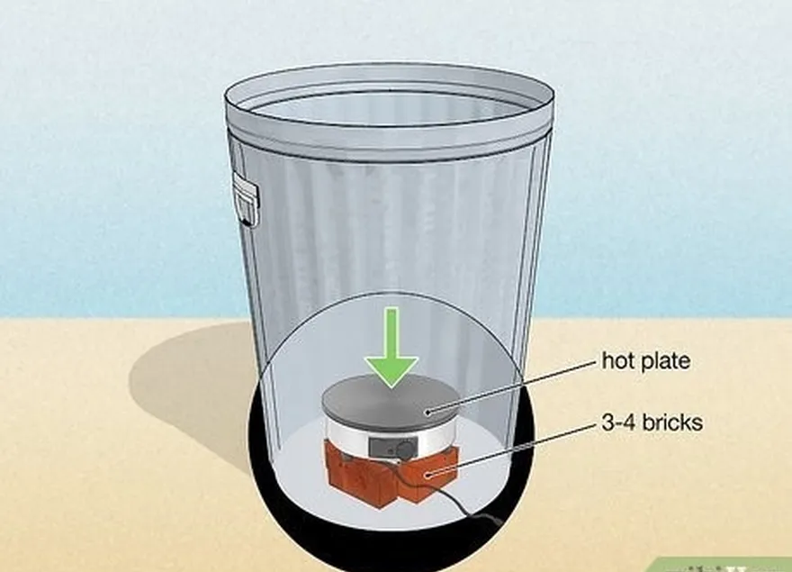 ステップ2ゴミ缶の底にホットプレートを置きます。