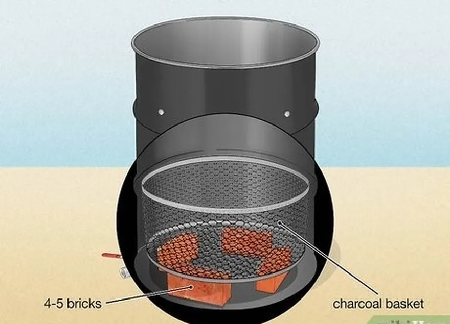 ステップ6ドラム内の4-5レンガに22インチ（56 cm）のチャコールバスケットを置きます。