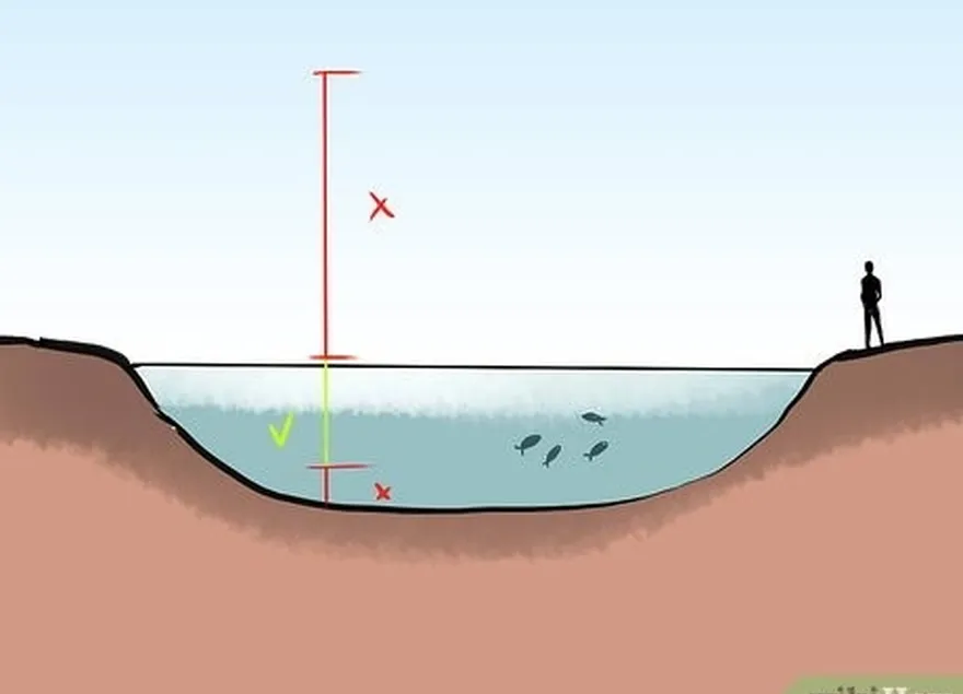 ステップ 4 水深 4 ～ 10 フィート (1.2 ～ 3.0 m) の間で釣りをします。