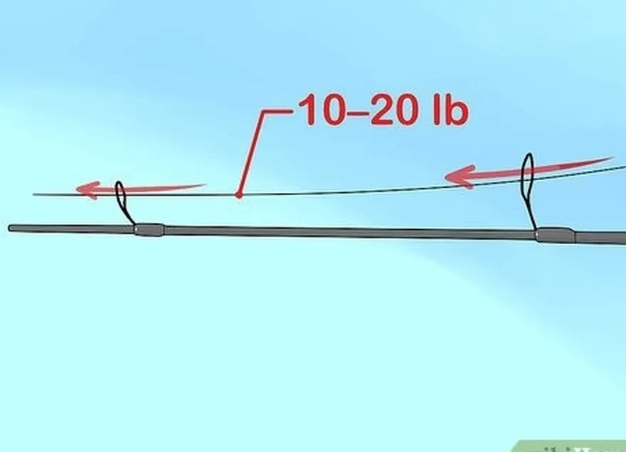 ステップ2スレッド10〜20 lb（4.5〜9.1 kg）ポールのアイレットを通る編組ライン。