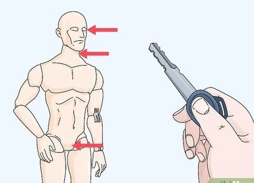 ステップ 2 襲撃者にキーを突き刺す's eyes, throat, and groin if you are attacked.