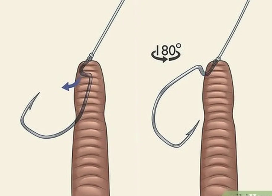 ステップ 3 プラスチック ワームの頭がフック アイに触れるまで、プラスチック ワームをフックの上にスライドさせます。