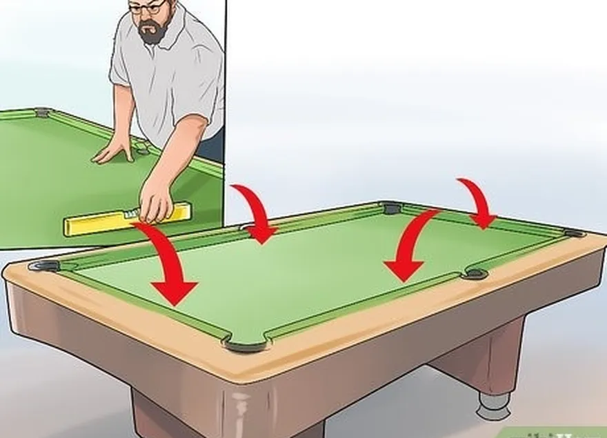 ステップ4大工を設定します's level on each of the sides of the pool table.