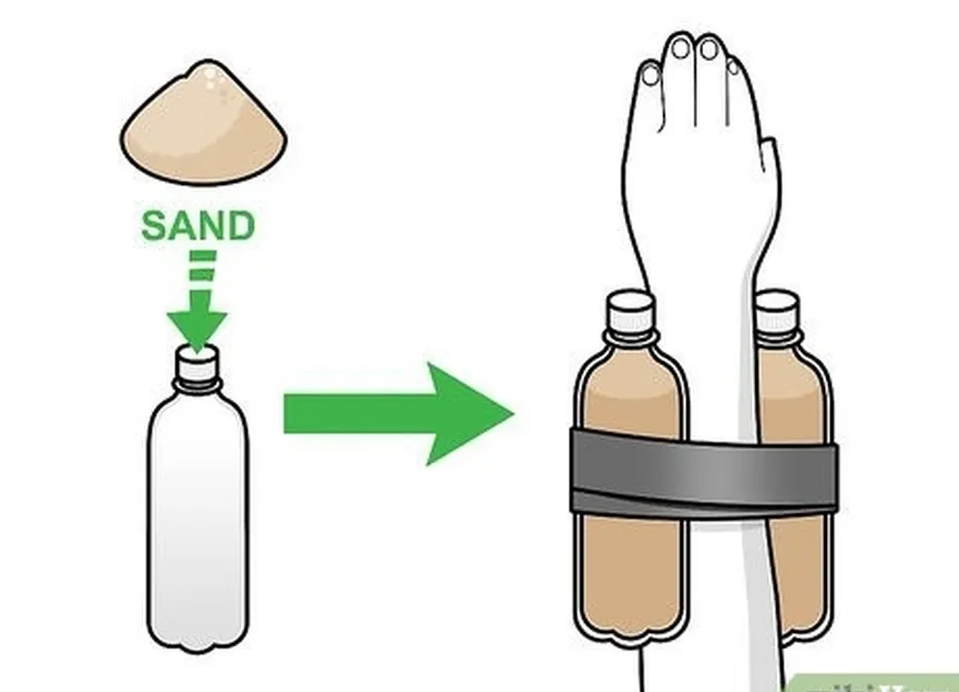 ステップ4ウォーターボトルで腕の重量を作ります。