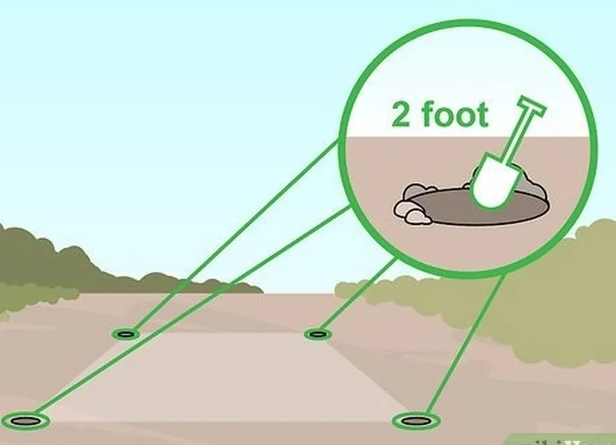 ステップ3正方形の各角に2フィート（0.61 m）の深さの穴を掘ります。