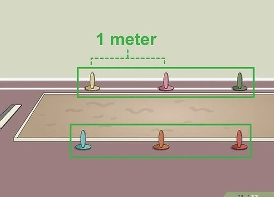 ステップ1測定を容易にするために、砂ピットの周りにマーカーを配置します。