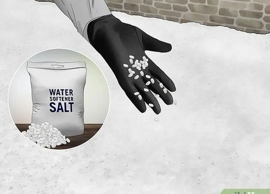 ステップ1雪を溶かすための費用対効果の高い方法として、水柔軟剤塩ペレットを使用します。