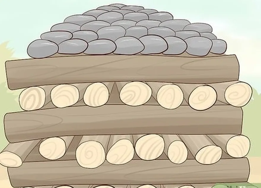 ステップ 5 木材と火山石を地面に積み上げて火柱を作ります。